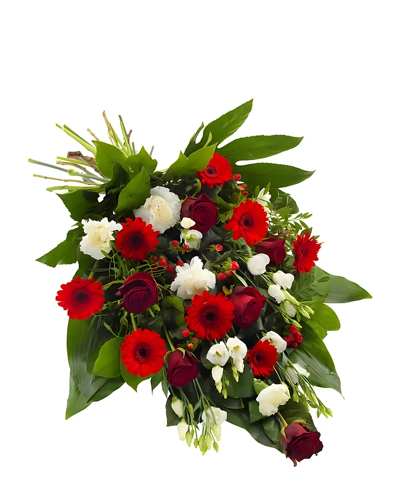 Rood en wit rouwboeket