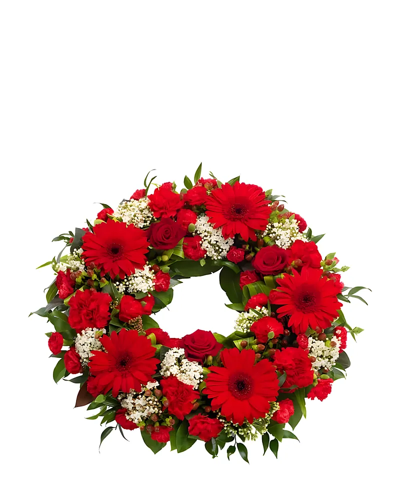 Rood en witte rouwkrans
